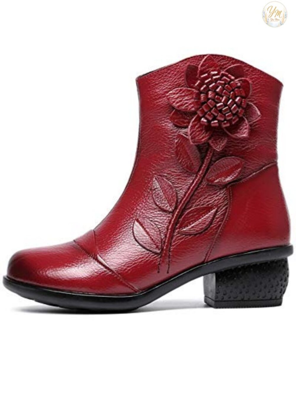 Women's Leather Ankle Oxford Booties Block Heel Zipper Round Toe